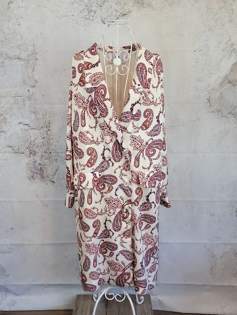 The Bright Side by Rocky Barnes Cream Paisley Blazer Dress Womens Size L